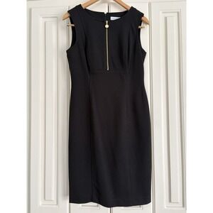 CALVIN KLEIN‎ Black Cocktail Dress with Gold Front Zipper Size 8 Sleeveless NWT